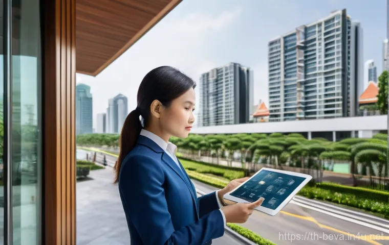 건축평가 전문가의 커리어 로드맵 - A professional Thai real estate appraiser, a woman in her early 30s wearing a smart business suit, m...