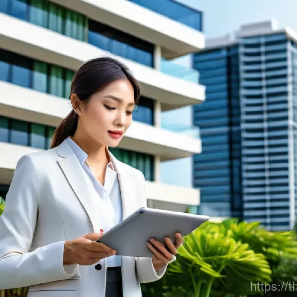 건축평가사의 주요 업무 분야 - **Prompt:** A highly detailed, realistic image of a professional real estate appraiser (Thai, 30s-40...