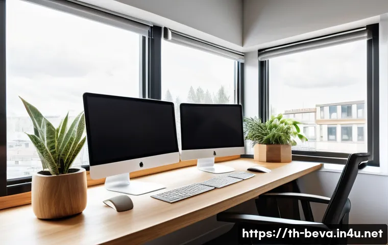 건축평가사로서 일과 삶의 균형 맞추기 - A modern architect’s bright and organized workspace during daytime, featuring a large wooden desk wi...