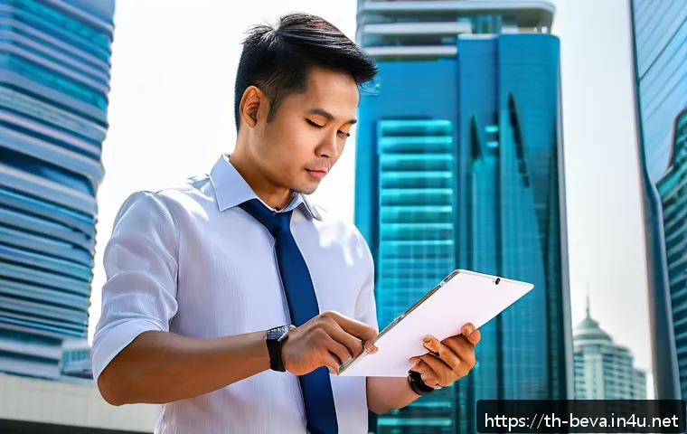건축평가사로서의 연차별 커리어 단계 - A professional Thai building appraiser in his early 30s wearing smart casual business attire, equipp...