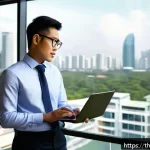 Home 18 건축평가사의 연봉 협상 전략 - A professional Thai architect confidently negotiating salary in a modern office setting, dressed in ...